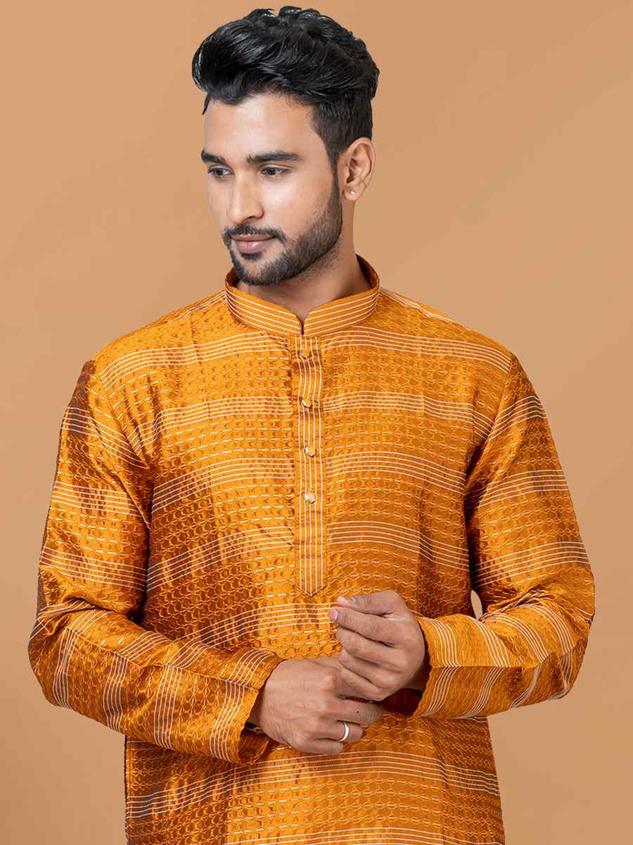 Mustard Silk Woven Festival Wedding Sherwani