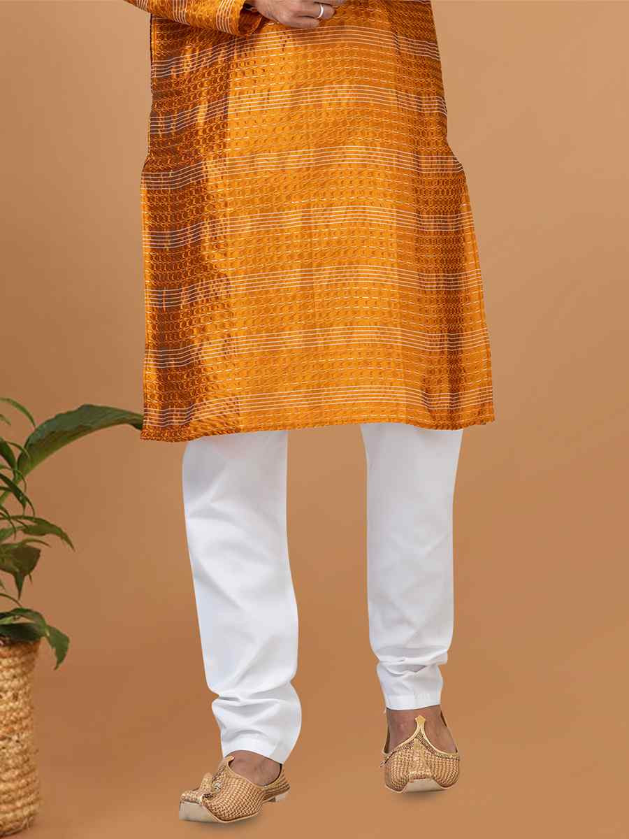 Mustard Silk Woven Festival Wedding Sherwani