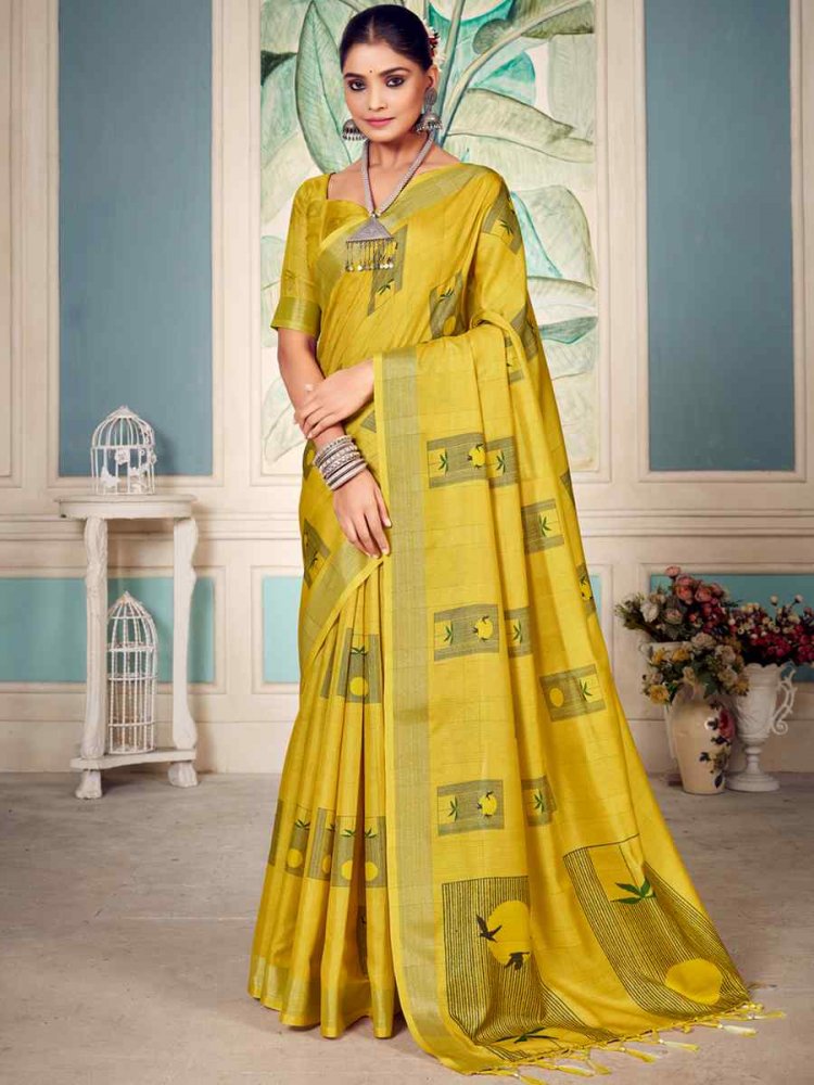 Mustard Soft Cotton Handwoven Casual Festival Classic Style Saree