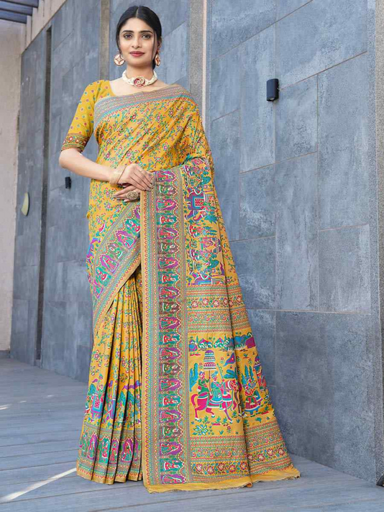 Mustard Soft Pure Silk Handwoven Festival Wedding Fancy Heavy Border Saree