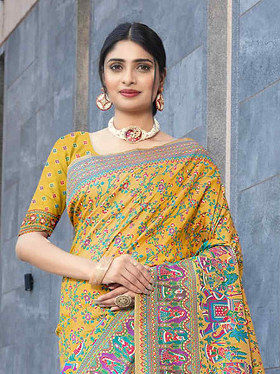 Mustard Soft Pure Silk Handwoven Festival Wedding Fancy Heavy Border Saree