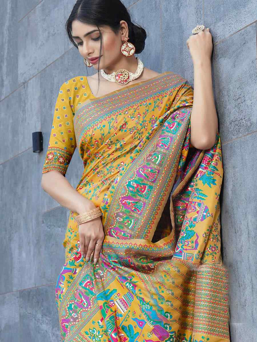 Mustard Soft Pure Silk Handwoven Festival Wedding Fancy Heavy Border Saree