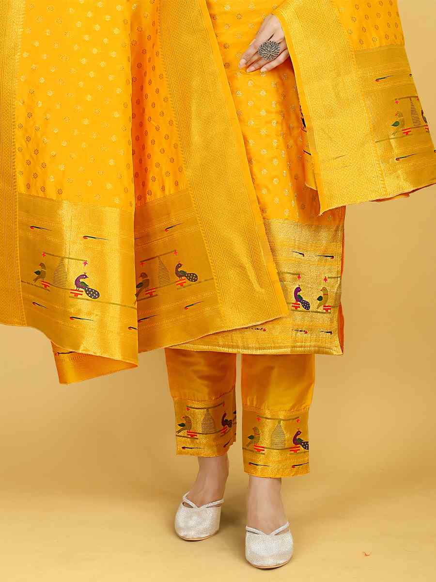 Mustard Soft Silk Handwoven Casual Festival Pant Salwar Kameez