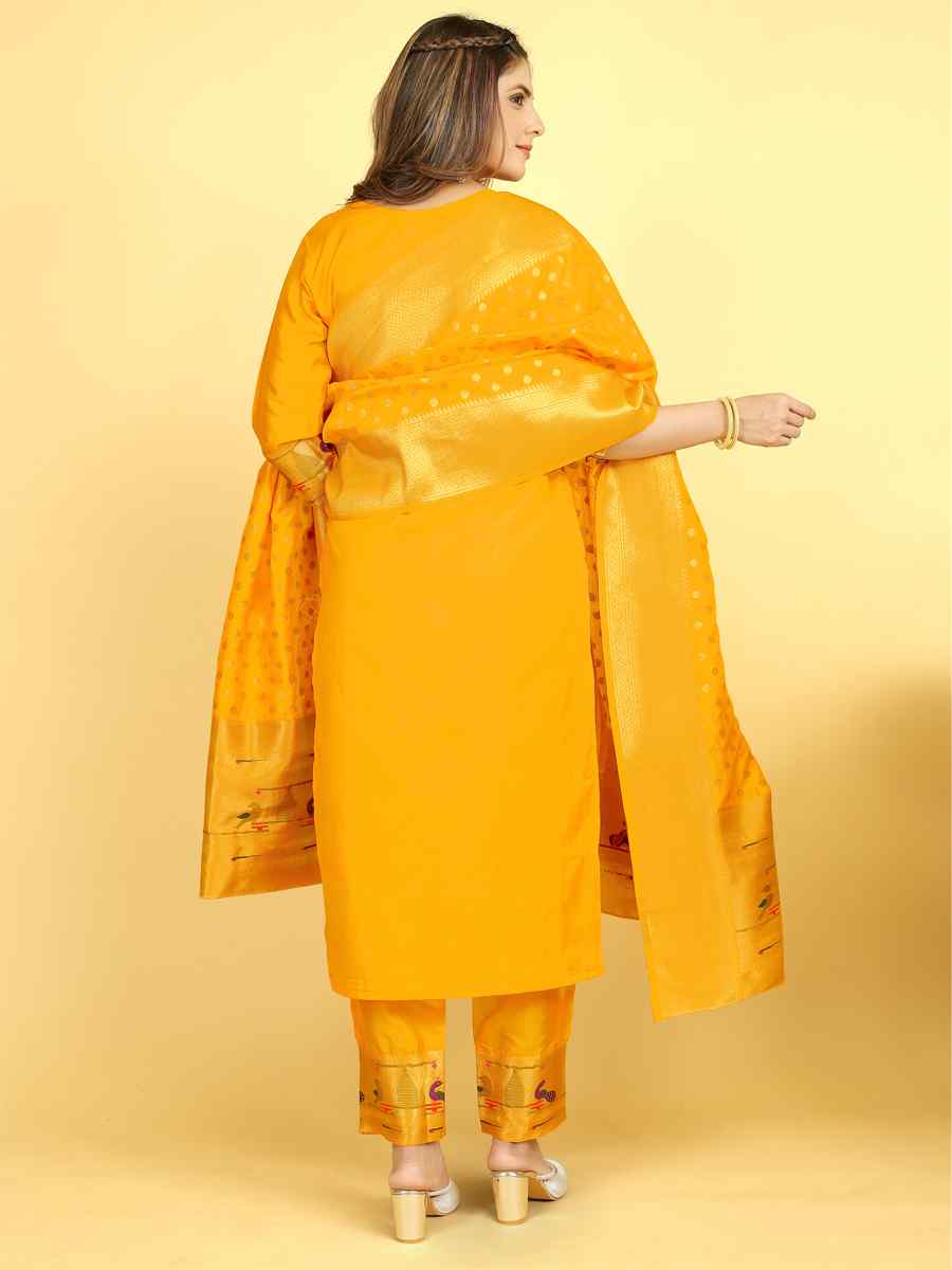 Mustard Soft Silk Handwoven Casual Festival Pant Salwar Kameez