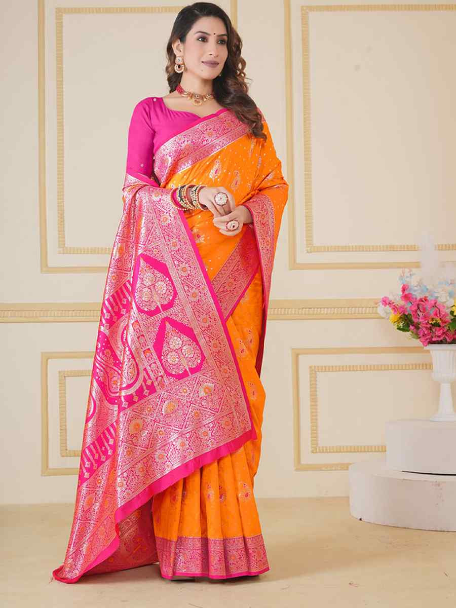 Mustard Soft Silk Handwoven Festival Wedding Fancy Heavy Border Saree