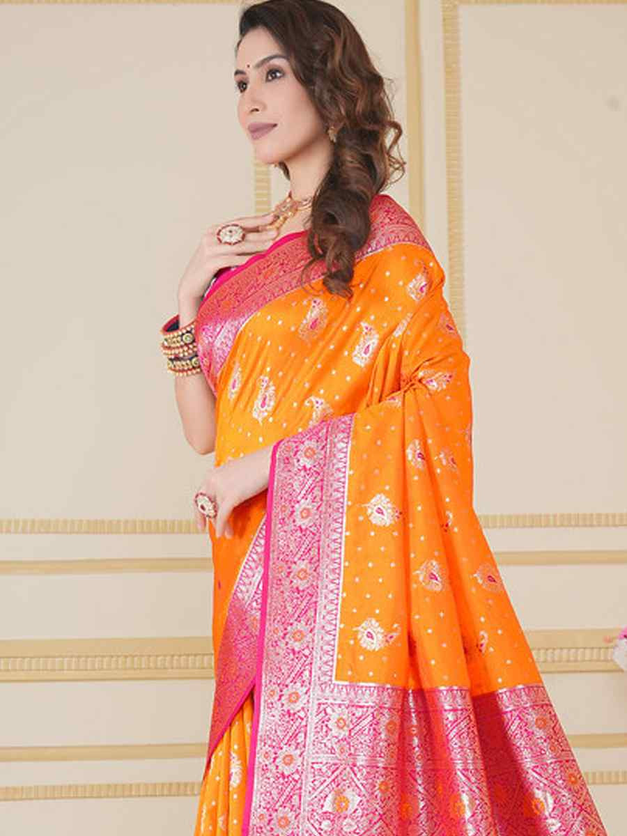 Mustard Soft Silk Handwoven Festival Wedding Fancy Heavy Border Saree