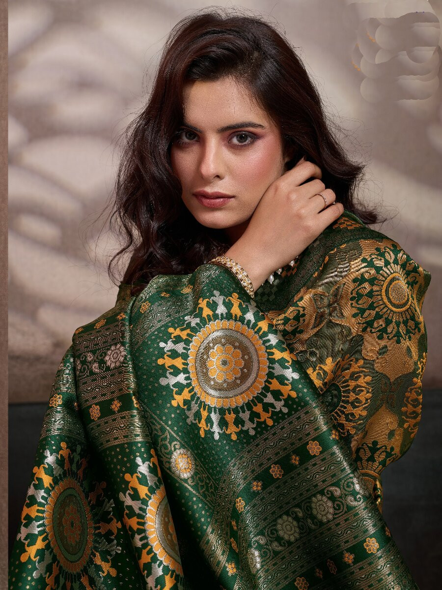 Mustard Soft Silk Zari Meenakari Woven Work Wedding Reception Party Festival Casual Heavy Border Sarees