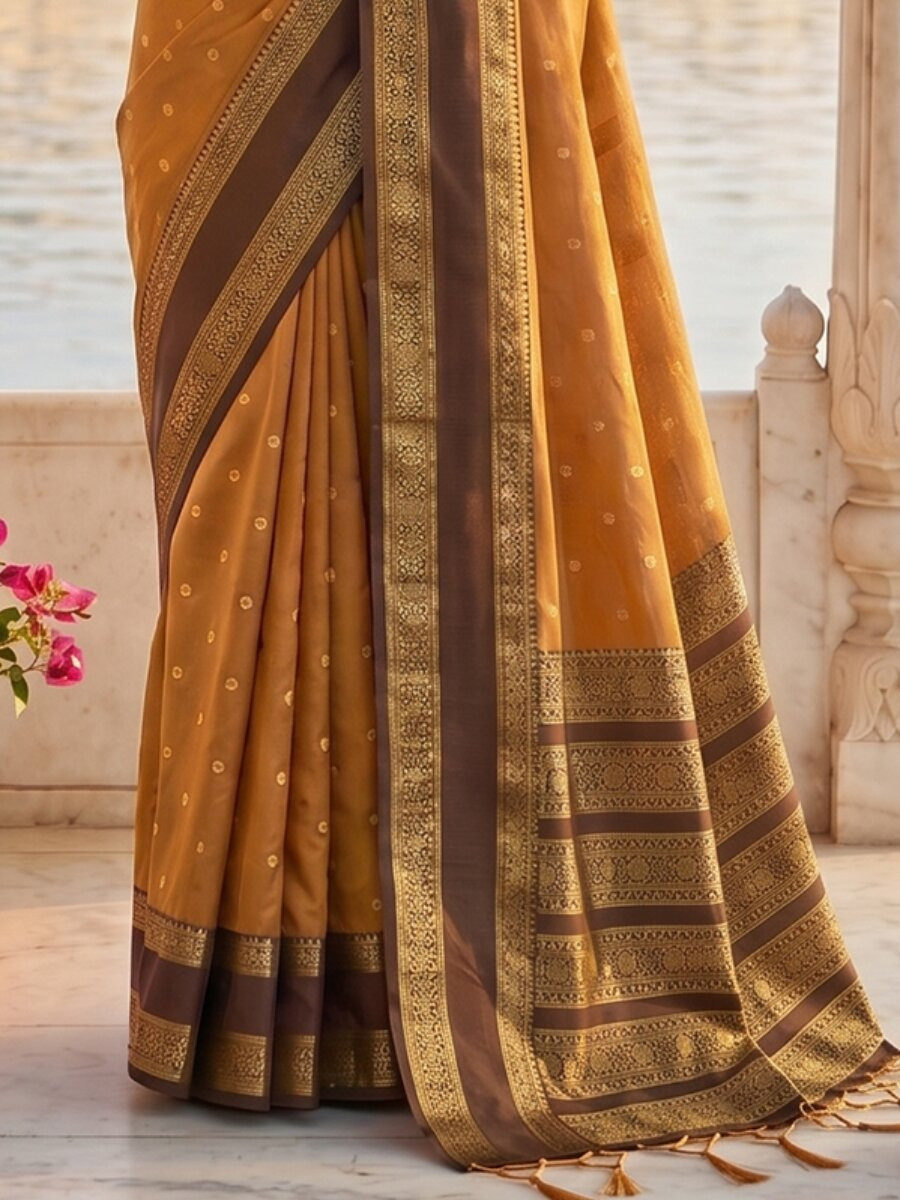 Mustard Soft Silk Zari Weaving Wedding Reception Party Festival Casual Heavy Border Sarees