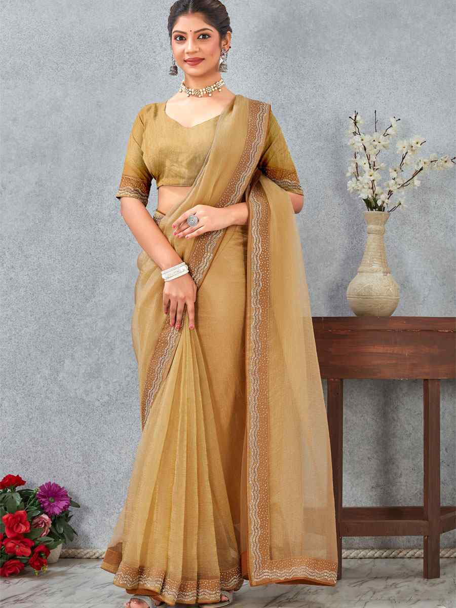 Mustard Soft Silk Zircon Stone Embroidery Festival Wedding Fancy Classic Heavy Border Saree