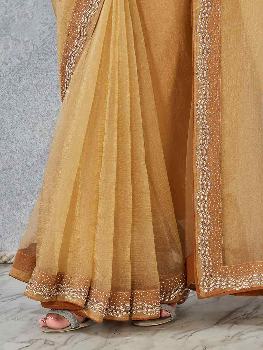 Mustard Soft Silk Zircon Stone Embroidery Festival Wedding Fancy Classic Heavy Border Saree