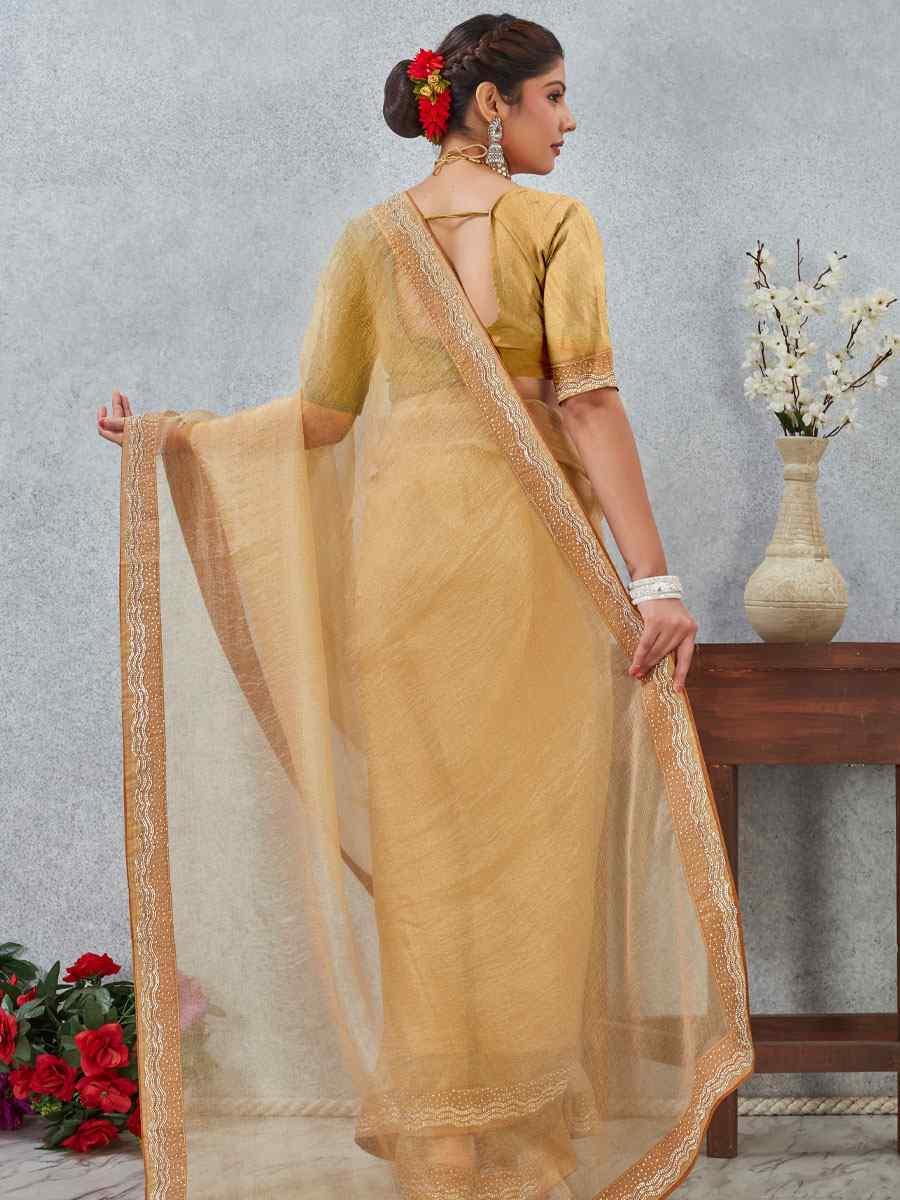 Mustard Soft Silk Zircon Stone Embroidery Festival Wedding Fancy Classic Heavy Border Saree