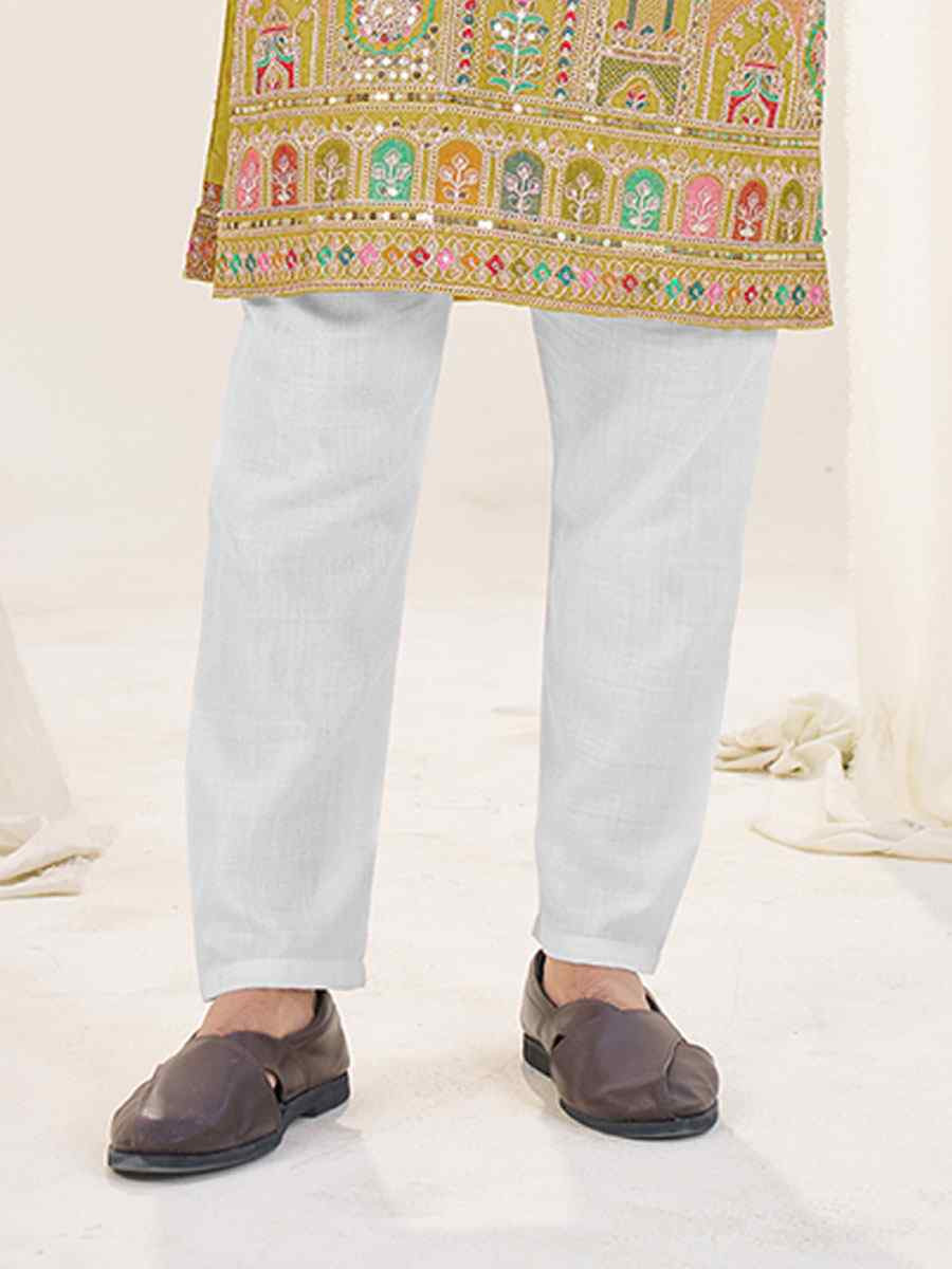 Mustard Star Georgette Embroidery Festival Wedding Party Kurta