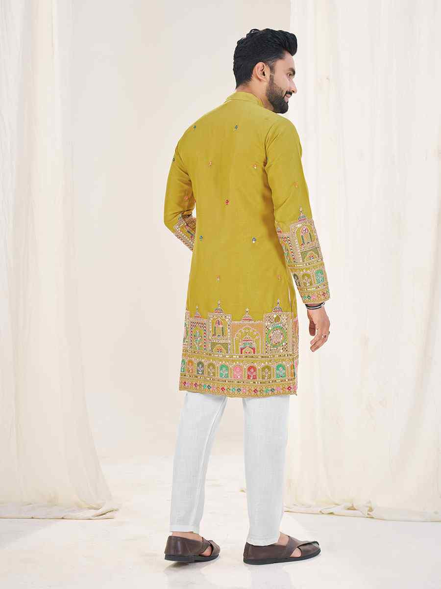 Mustard Star Georgette Embroidery Festival Wedding Party Kurta