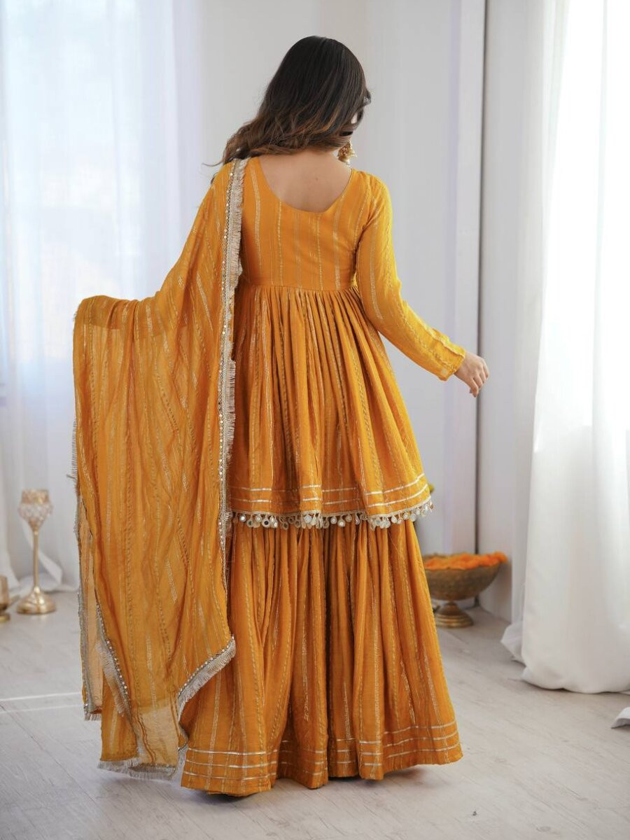 Mustard Stone Work Lace Work Handwork Wedding Party Festival Casual Ready Sharara Pant Salwar Kameez