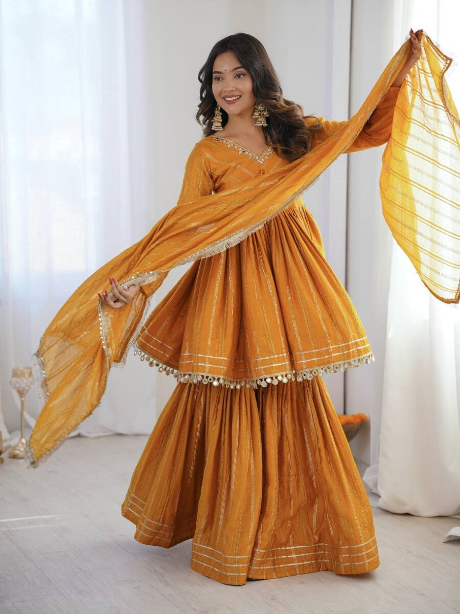 Mustard Stone Work Lace Work Handwork Wedding Party Festival Casual Ready Sharara Pant Salwar Kameez