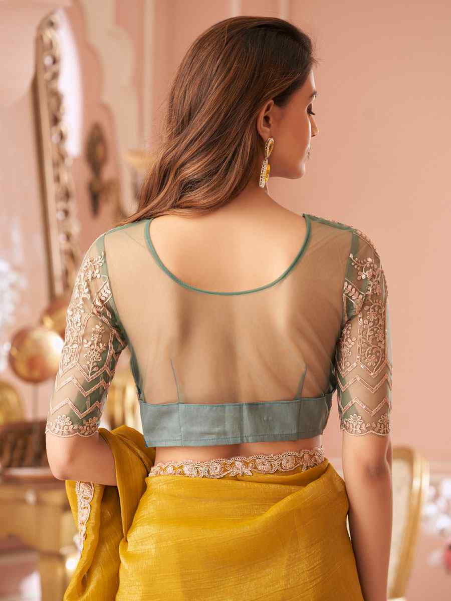 Mustard Sunshine Georgette Embroidery Bridal Reception Festival Wedding Fancy Heavy Border Saree