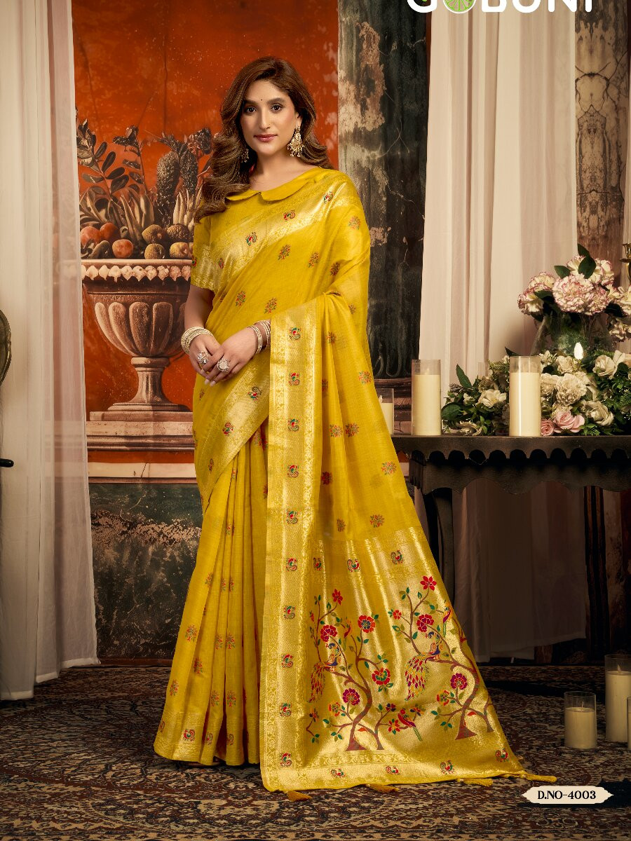 Mustard Superkota Paithani Zari Wedding Reception Party Festival Fancy Heavy Border Sarees