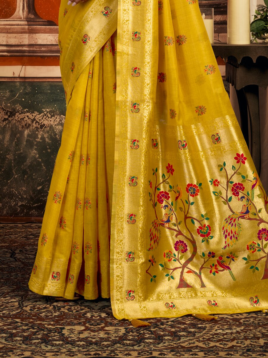 Mustard Superkota Paithani Zari Wedding Reception Party Festival Fancy Heavy Border Sarees