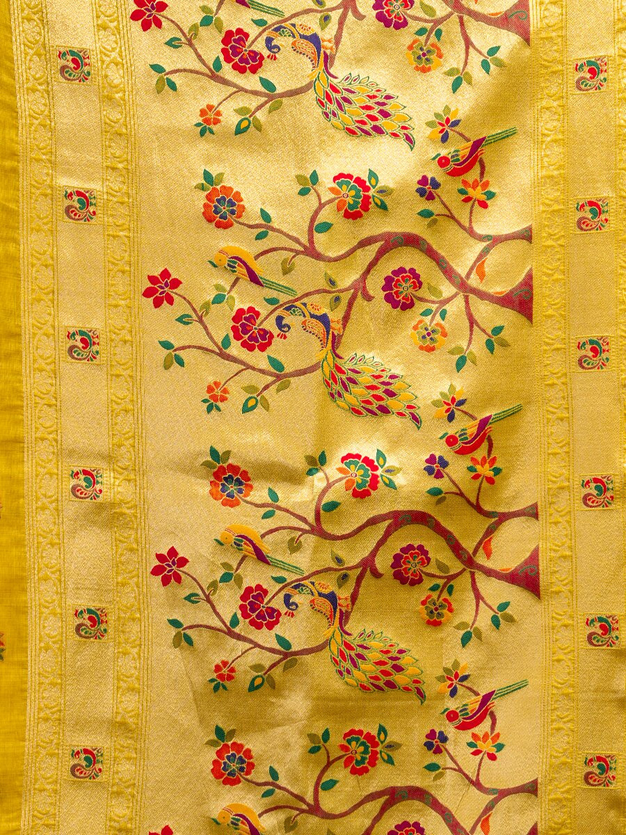 Mustard Superkota Paithani Zari Wedding Reception Party Festival Fancy Heavy Border Sarees