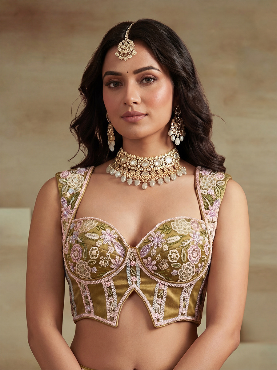 Mustard Tissue Embroidery Wedding Reception Party Festival Heavy Border Lehenga Choli