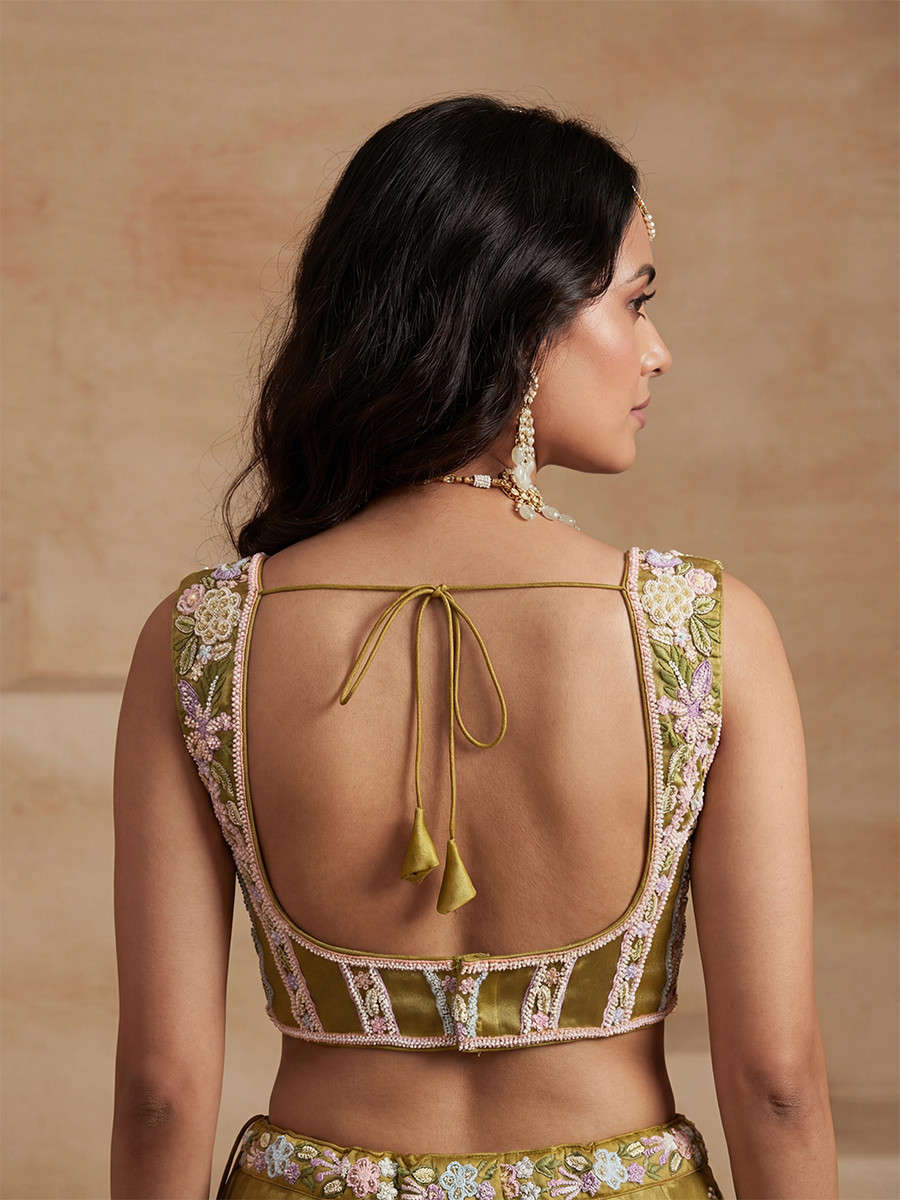 Mustard Tissue Embroidery Wedding Reception Party Festival Heavy Border Lehenga Choli