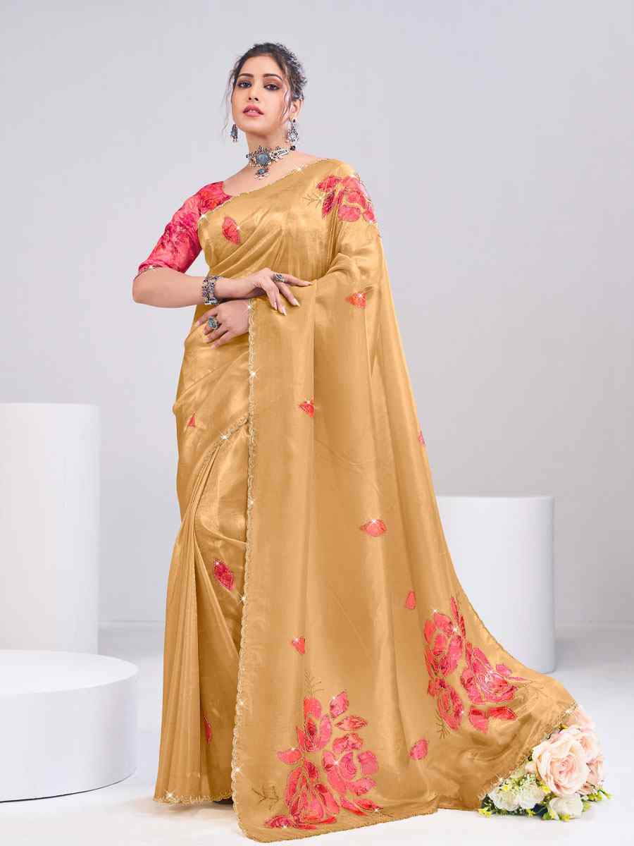 Mustard Tissue Silk Embroidery Traditional Bridal Reception Festival Wedding Fancy Heavy Border Saree