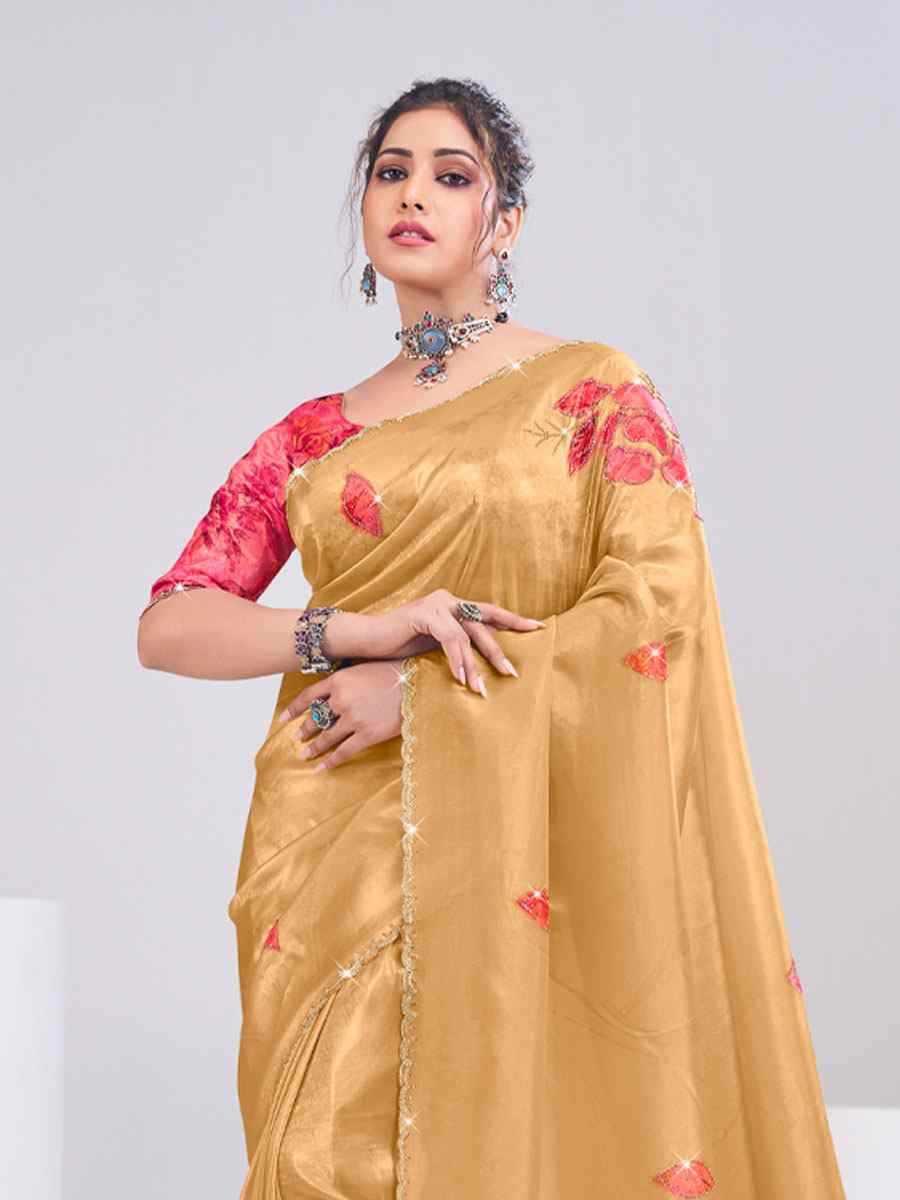 Mustard Tissue Silk Embroidery Traditional Bridal Reception Festival Wedding Fancy Heavy Border Saree