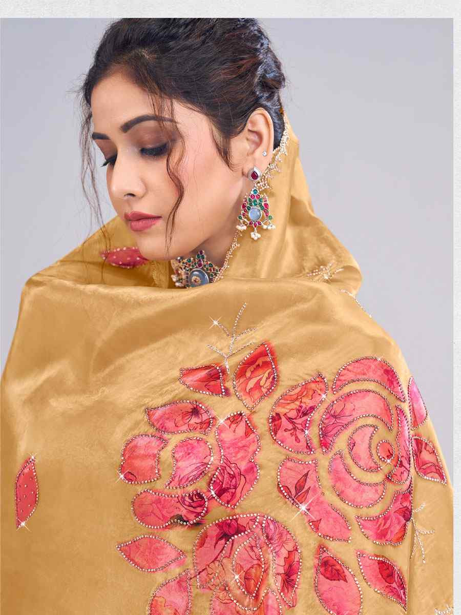 Mustard Tissue Silk Embroidery Traditional Bridal Reception Festival Wedding Fancy Heavy Border Saree