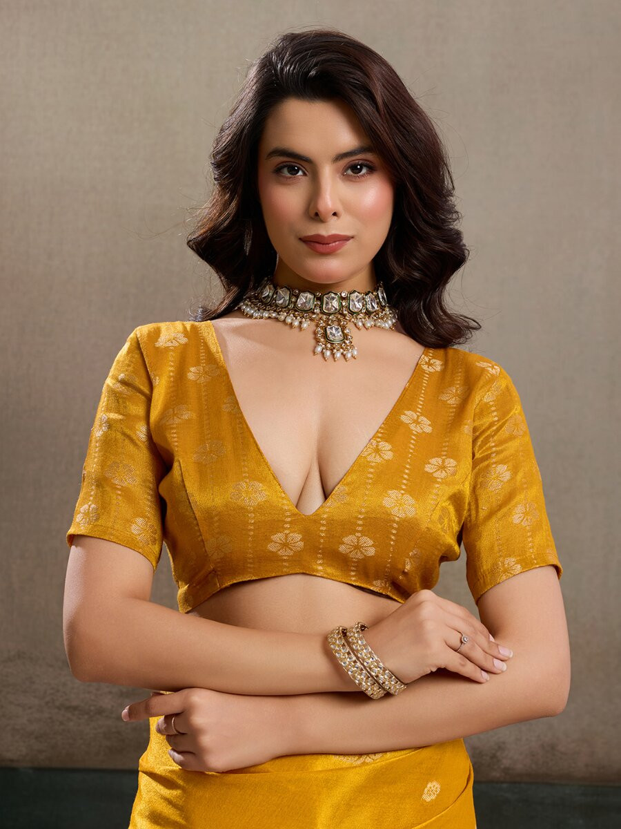 Mustard Tissue Silk Handwoven Wedding Reception Party Casual Heavy Border Sarees