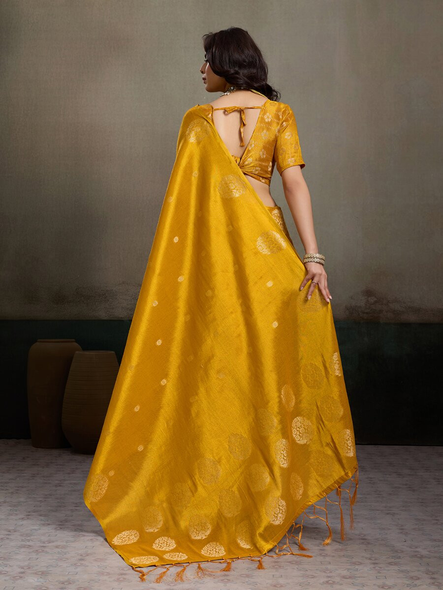 Mustard Tissue Silk Handwoven Wedding Reception Party Casual Heavy Border Sarees