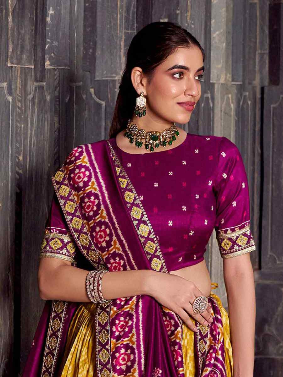 Mustard Tussar Silk Printed Festival Traditional Lehenga Choli