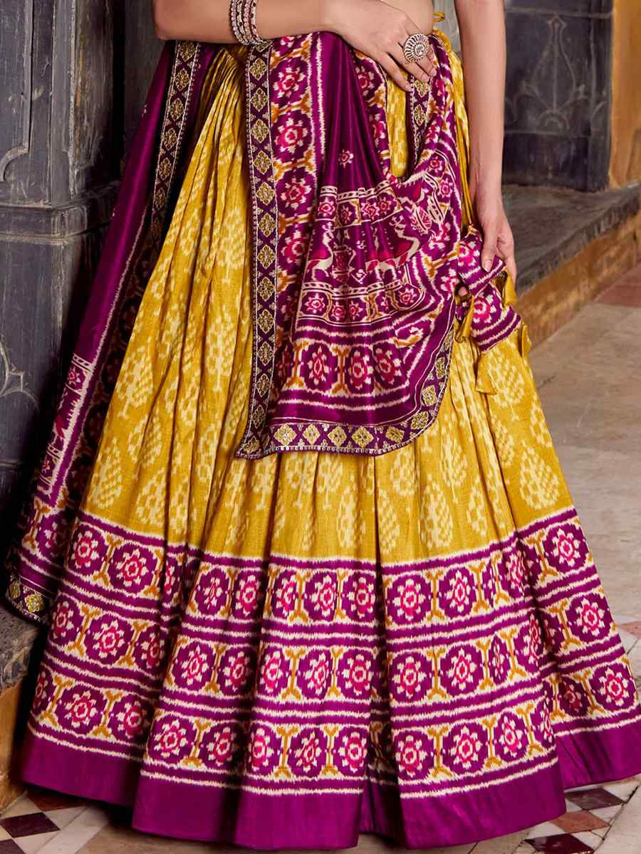 Mustard Tussar Silk Printed Festival Traditional Lehenga Choli