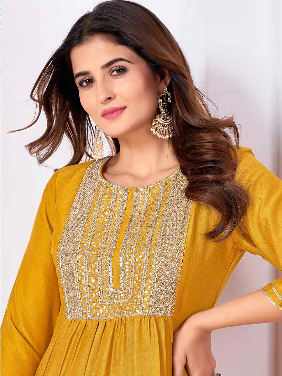 Mustard Vertical Silk Embroidered Festival Casual Ready Pant Salwar Kameez