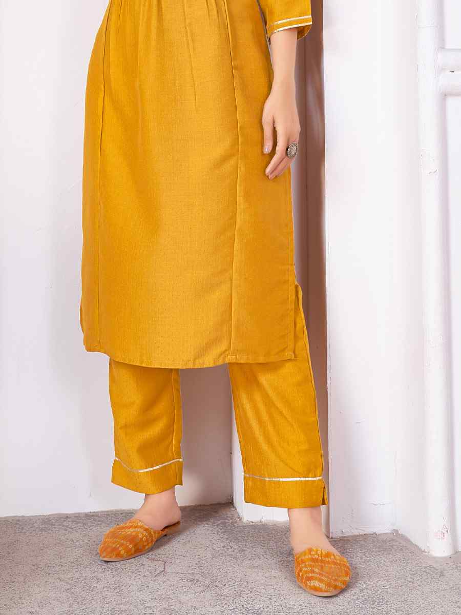 Mustard Vertical Silk Embroidered Festival Casual Ready Pant Salwar Kameez
