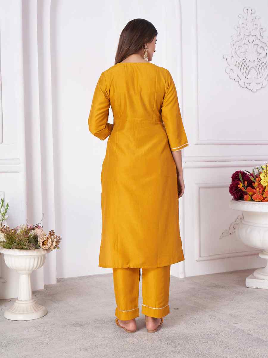 Mustard Vertical Silk Embroidered Festival Casual Ready Pant Salwar Kameez