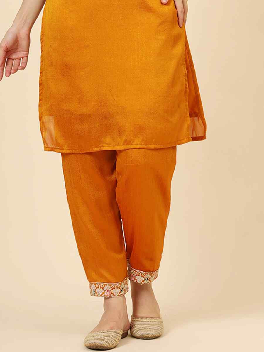 Mustard Vichitra Silk Embroidered Party Wedding Ready Pant Salwar Kameez