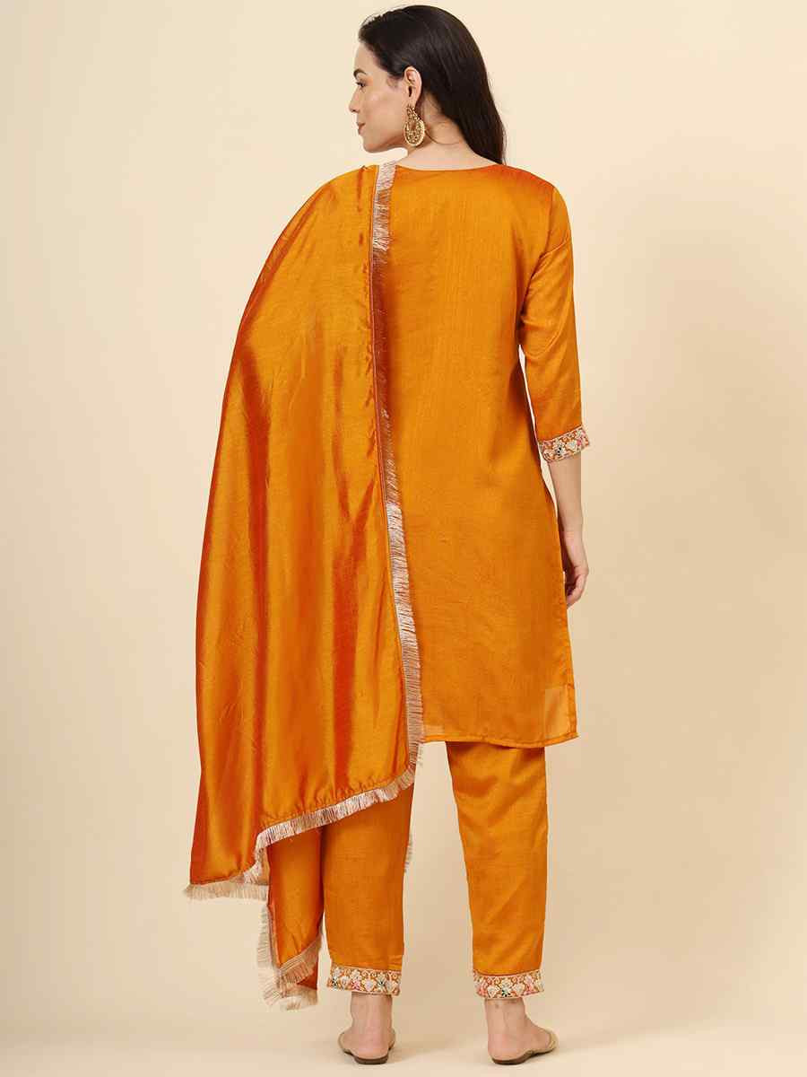 Mustard Vichitra Silk Embroidered Party Wedding Ready Pant Salwar Kameez