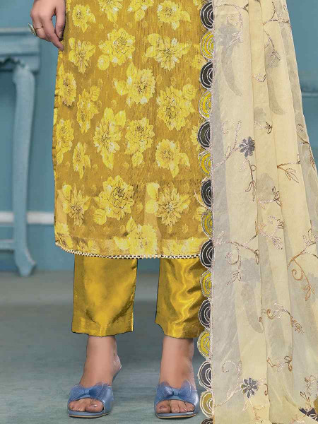 Mustard Viscose Banarasi Embroidered Wedding Festival Pant Salwar Kameez