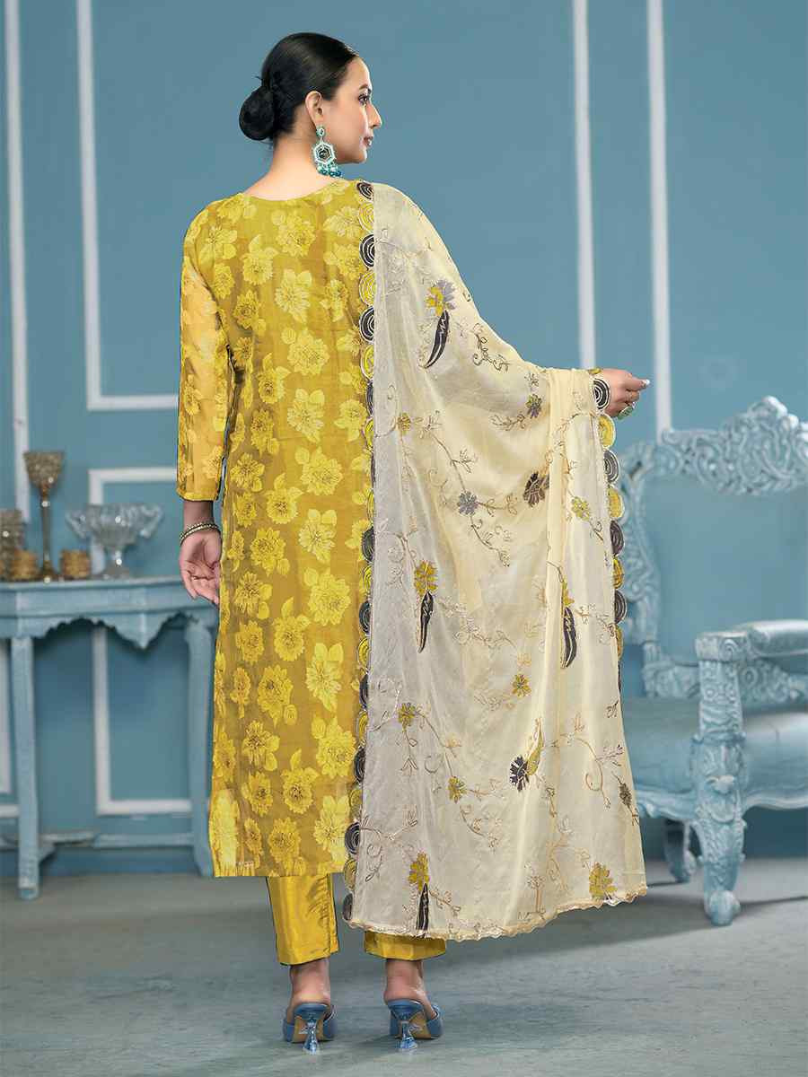 Mustard Viscose Banarasi Embroidered Wedding Festival Pant Salwar Kameez