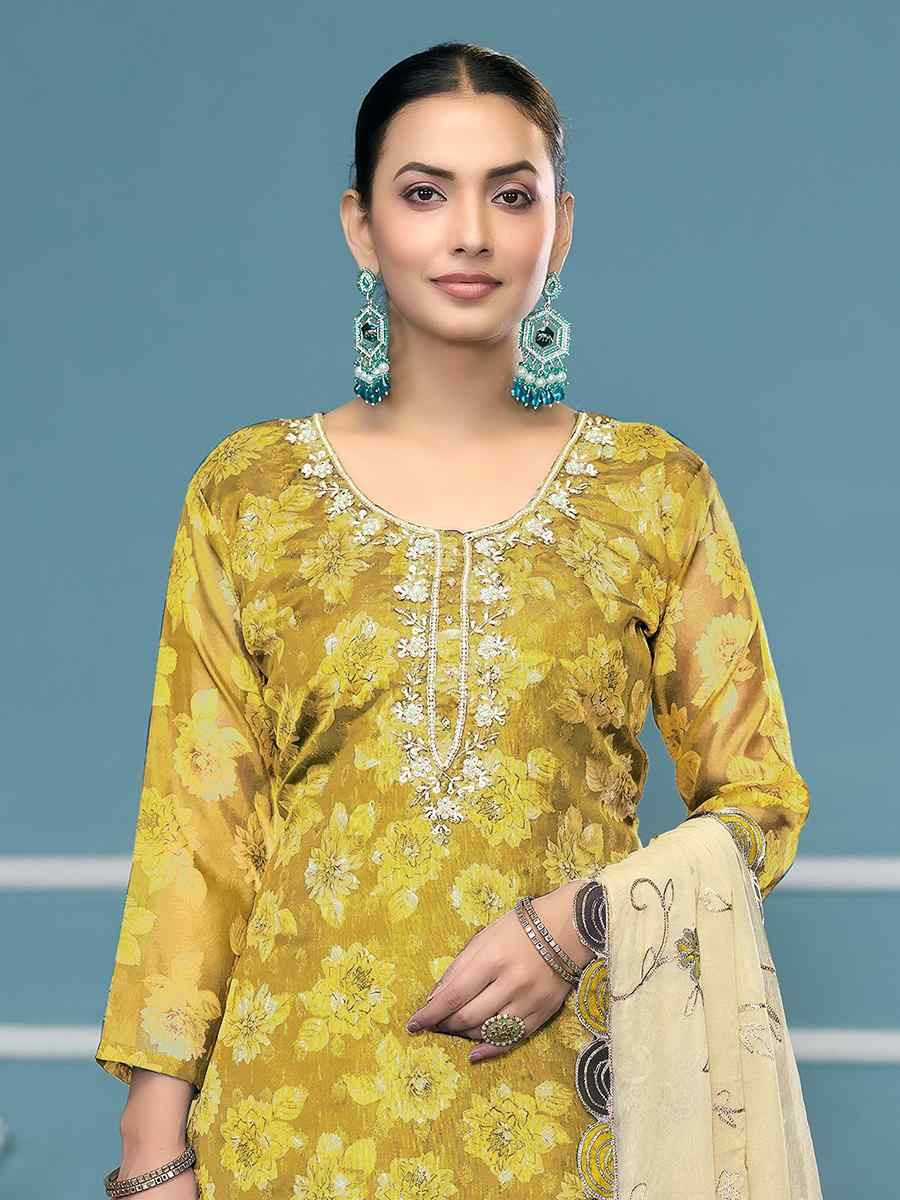 Mustard Viscose Banarasi Embroidered Wedding Festival Pant Salwar Kameez