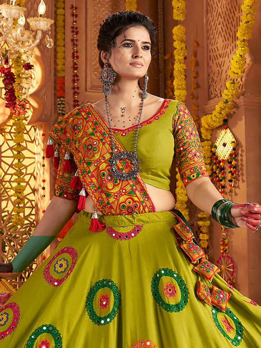 Mustard Viscose Cotton Embroidered Festival Traditional Lehenga Choli