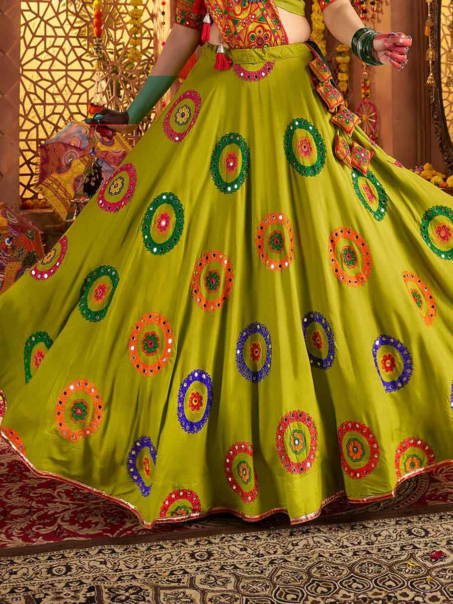 Mustard Viscose Cotton Embroidered Festival Traditional Lehenga Choli