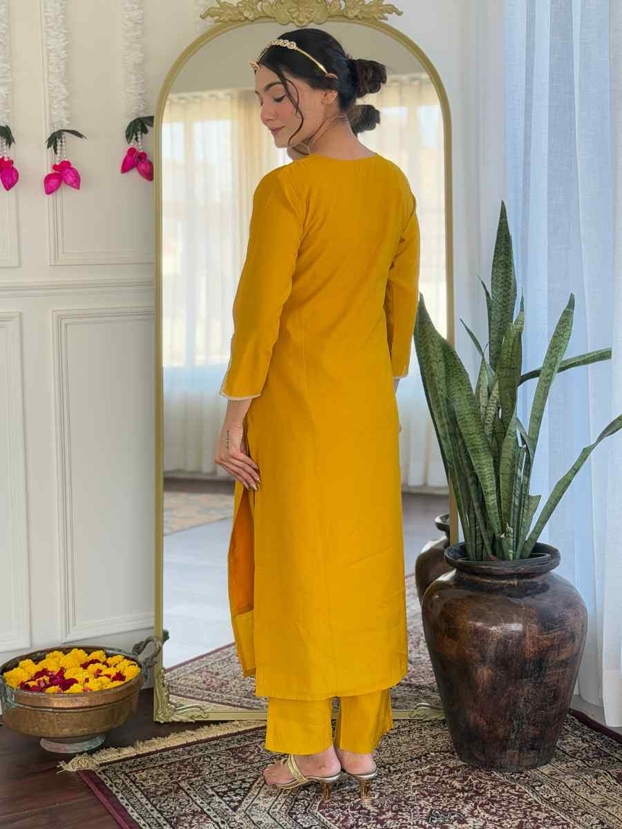Mustard Viscose Embroidery Party Wedding Festival Casual Ready Pant Salwar Kameez