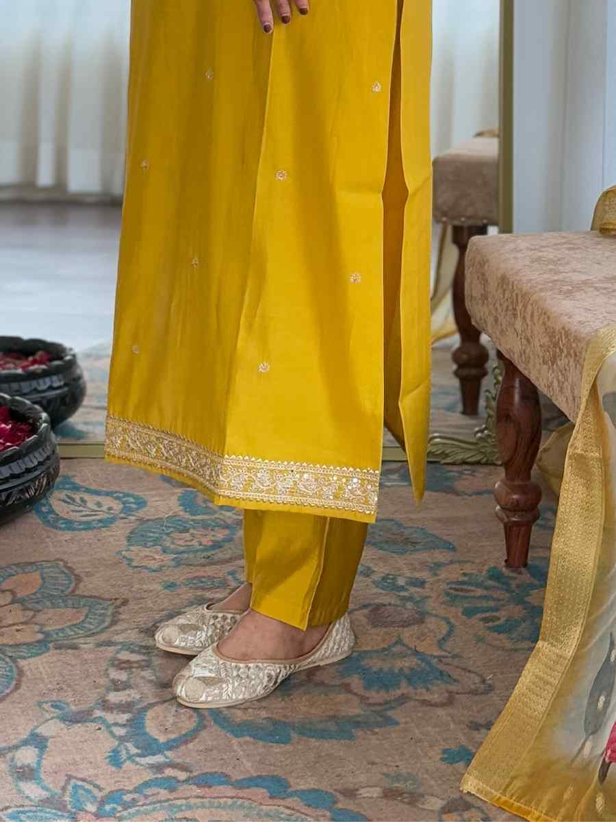 Mustard Viscose Embroidery Party Wedding Festival Casual Ready Pant Salwar Kameez