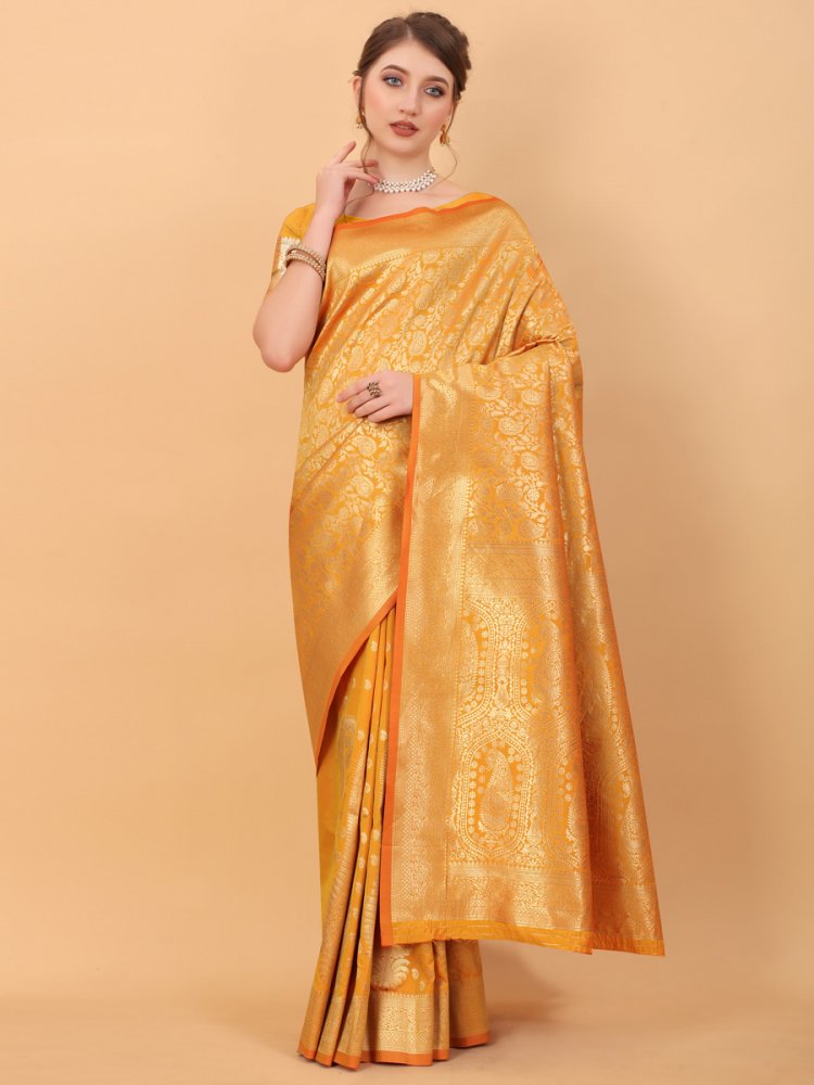 Mustard Yellow Silk Handwoven Party Saree