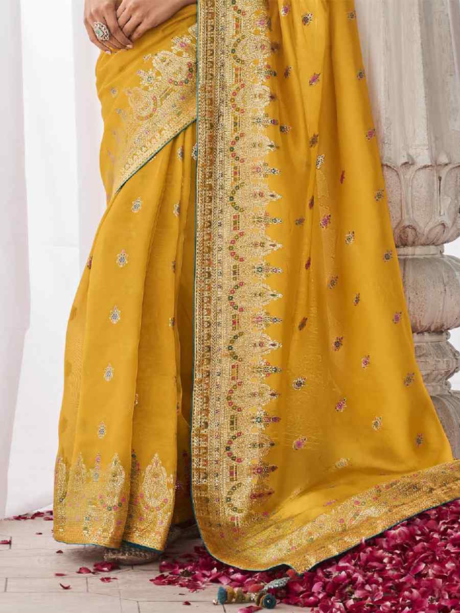 Mustared Kora Silk Handwoven Wedding Festival Heavy Border Saree