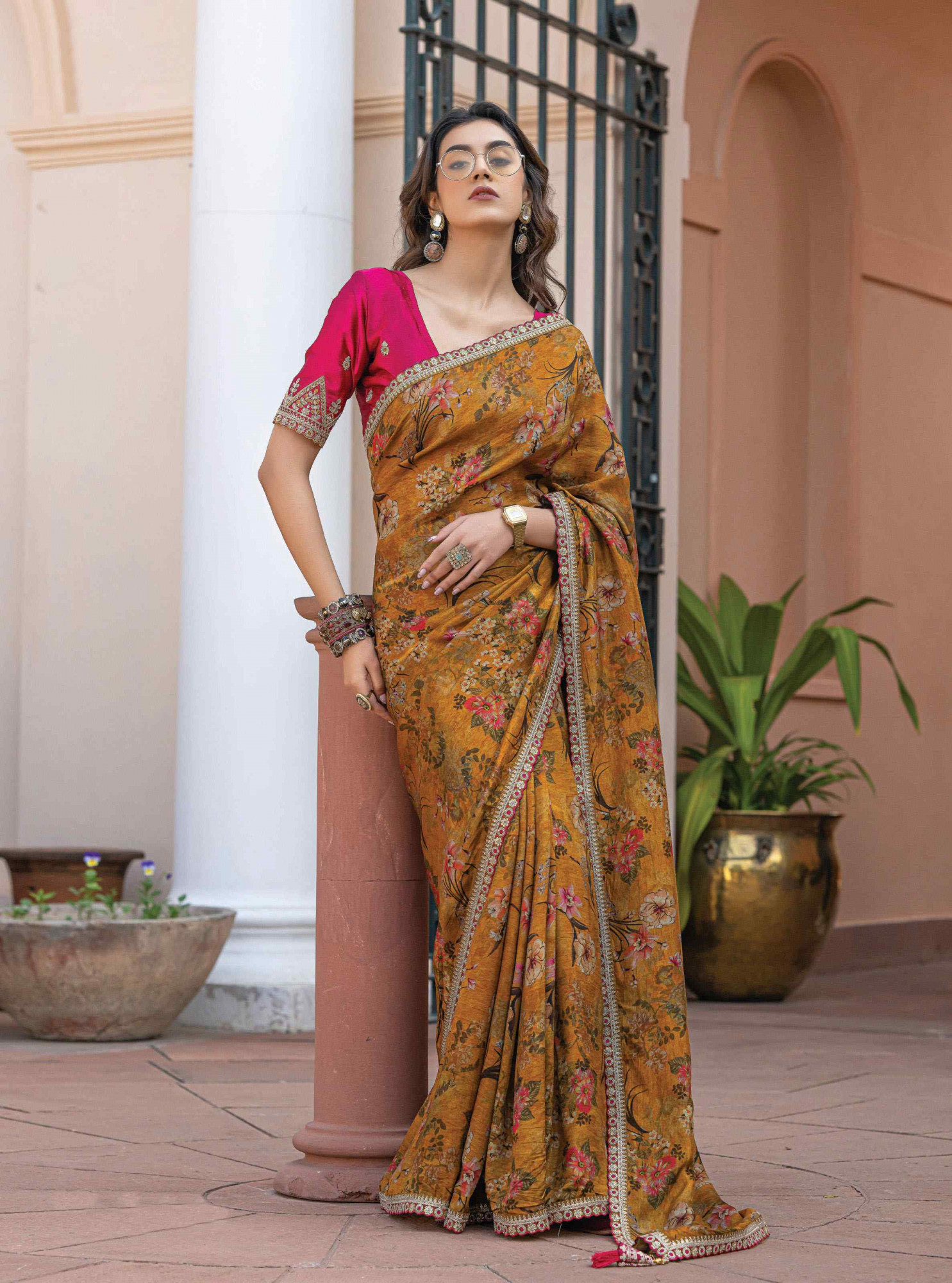 Mustared Pure Viscose Dola Silk Embroidery Casual Festival Party Heavy Border Sarees