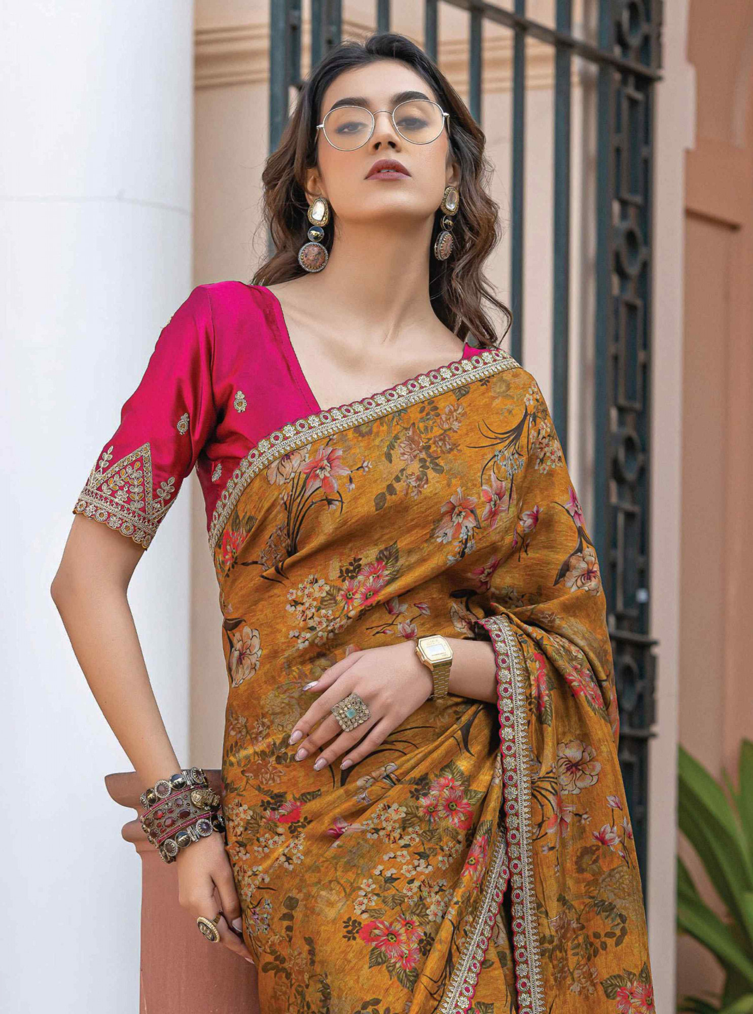 Mustared Pure Viscose Dola Silk Embroidery Casual Festival Party Heavy Border Sarees