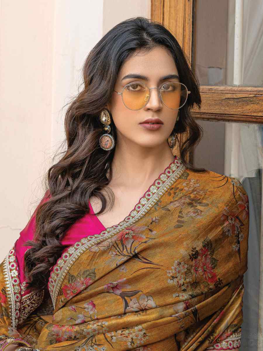 Mustared Pure Viscose Dola Silk Embroidery Casual Festival Party Heavy Border Sarees