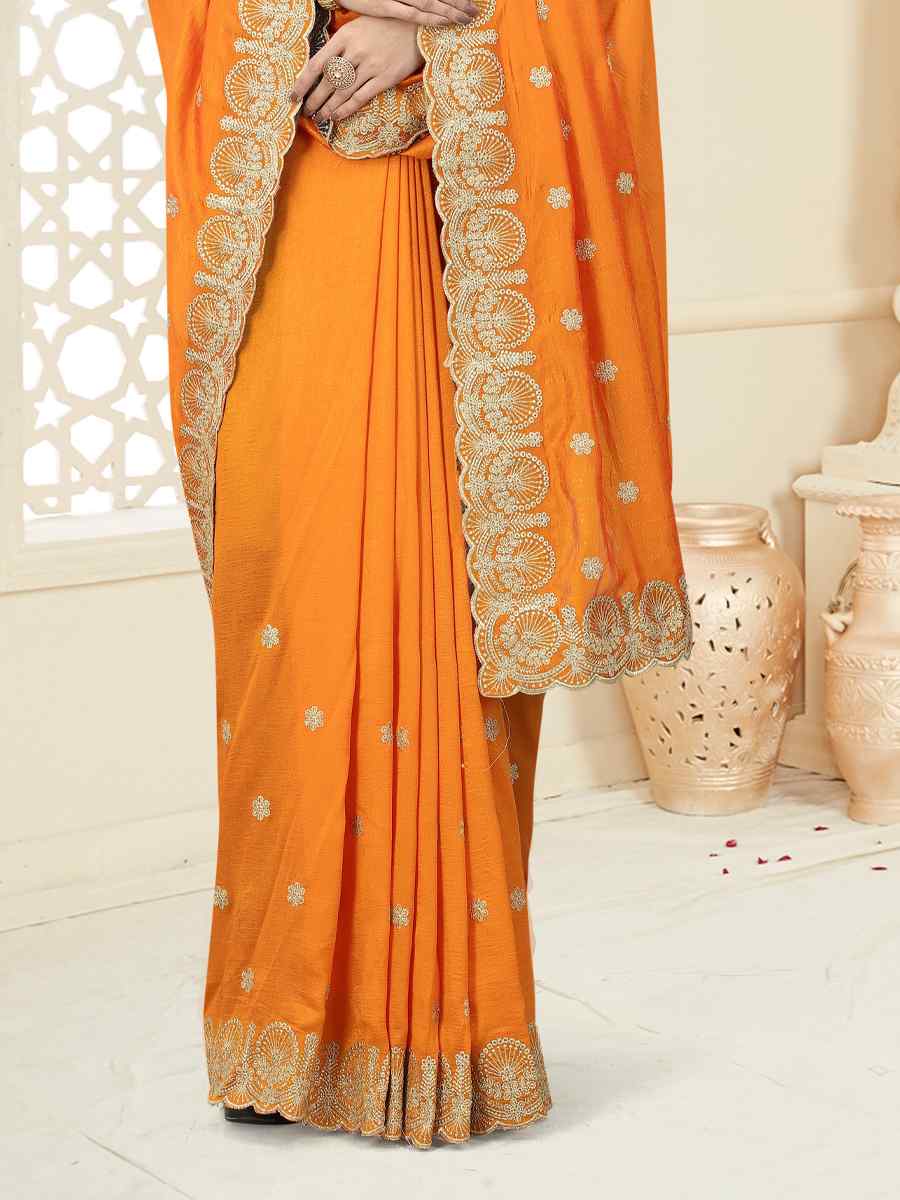 Musterd Heavy Vichitra Silk Embroidered Wedding Festival Heavy Border Saree